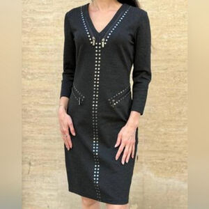 Karl Lagerfeld Grey Zip Studded Sweater Dress